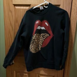 Black Crew Neck Sweater with Bold Graphic Design